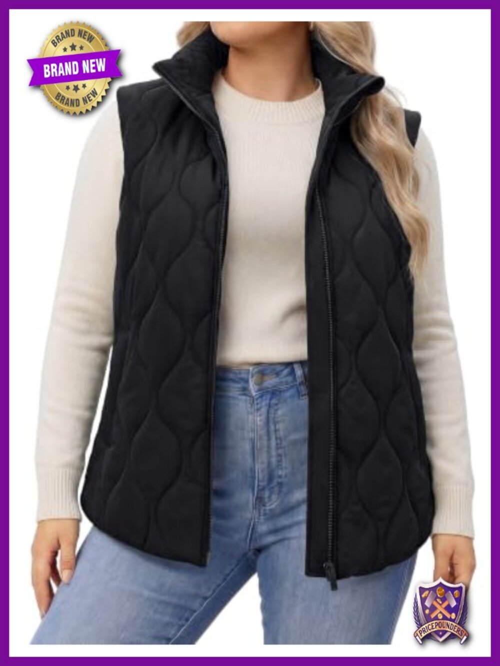Plus Size Quilted Puffer Vest with Pockets Zip Up Lightweight